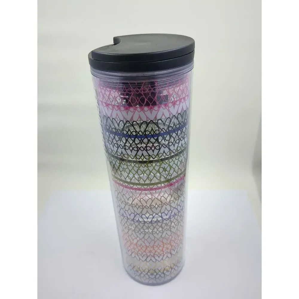 Starbucks 2017 Acrylic Tumbler Travel Cup Rainbow Hearts Twist Lid To Open 16oz